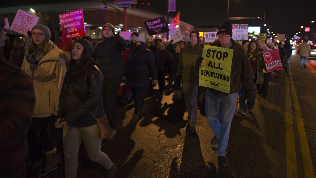 Anti-Trump protesters take to the streets following the election in Minneapolis, MN. Photo courtesy of Flickr user Fibonacci Blue.